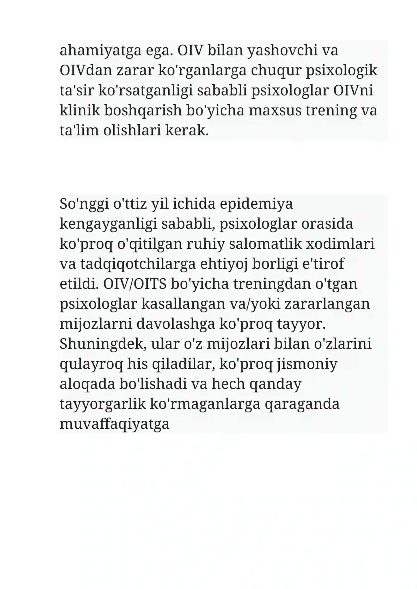 OIV/OITSga qarshi trening 4