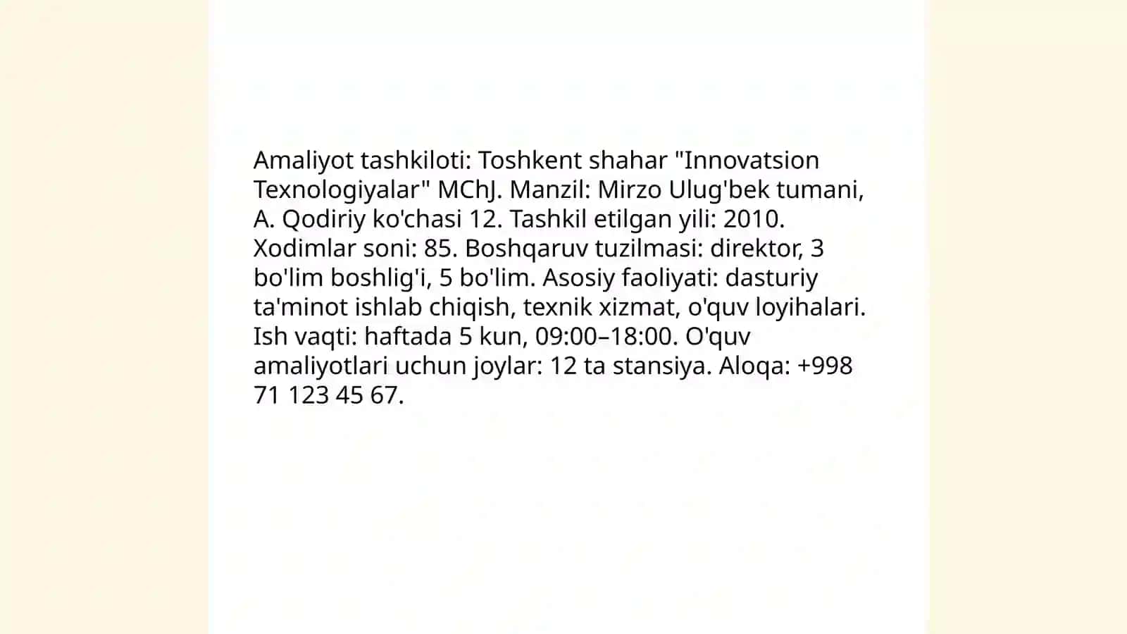 Malakaviy amaliyot buyicha hisobot 4