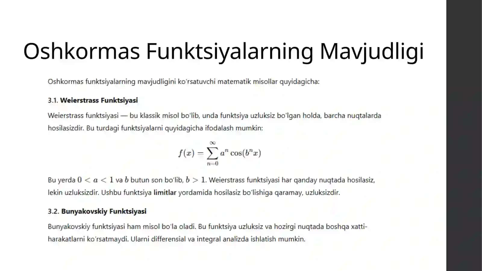 Oshkormas funktsiyatusunchasi 4