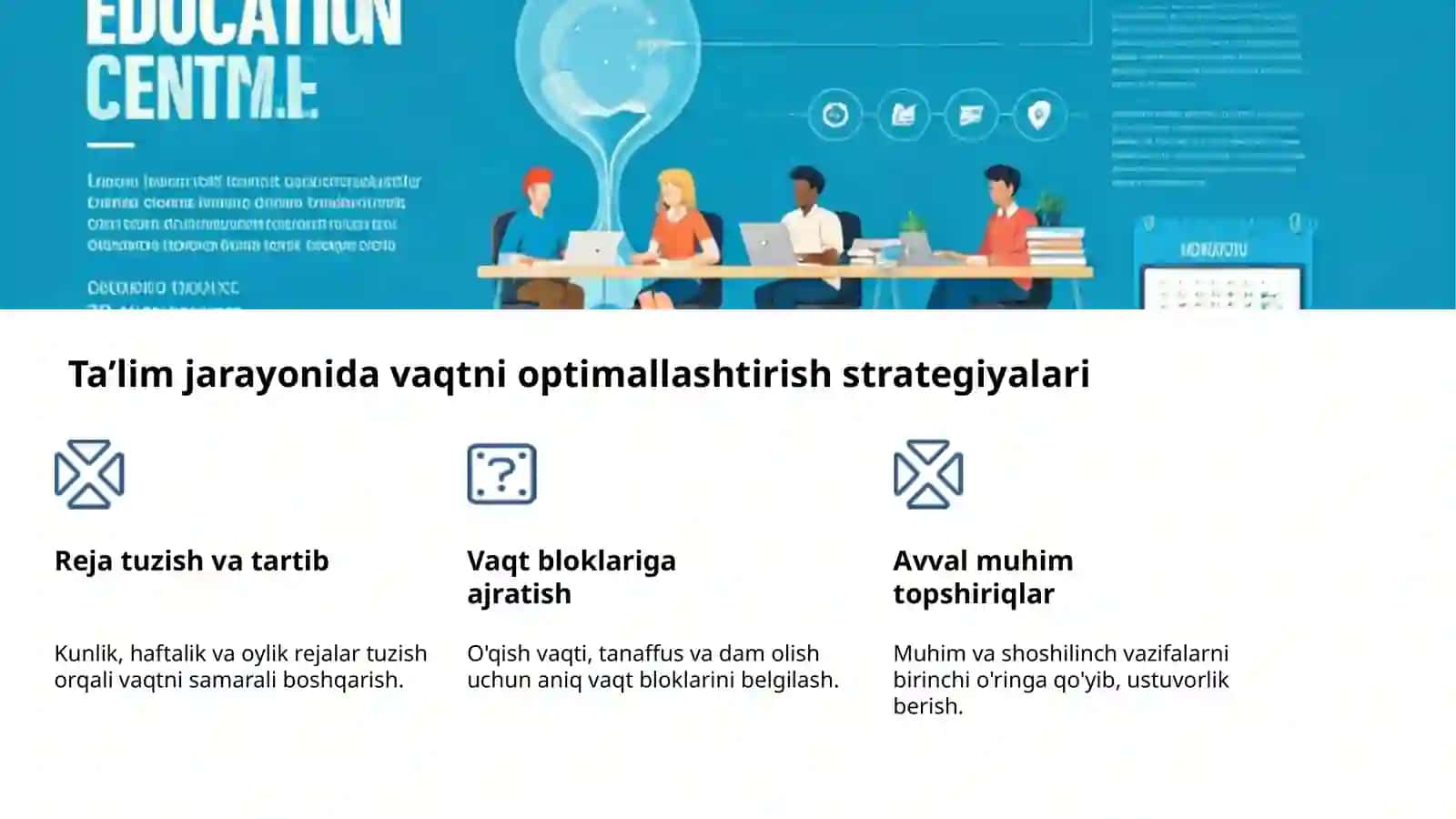Taʼlim metodlari va vaqtni unumli boshqarish 4