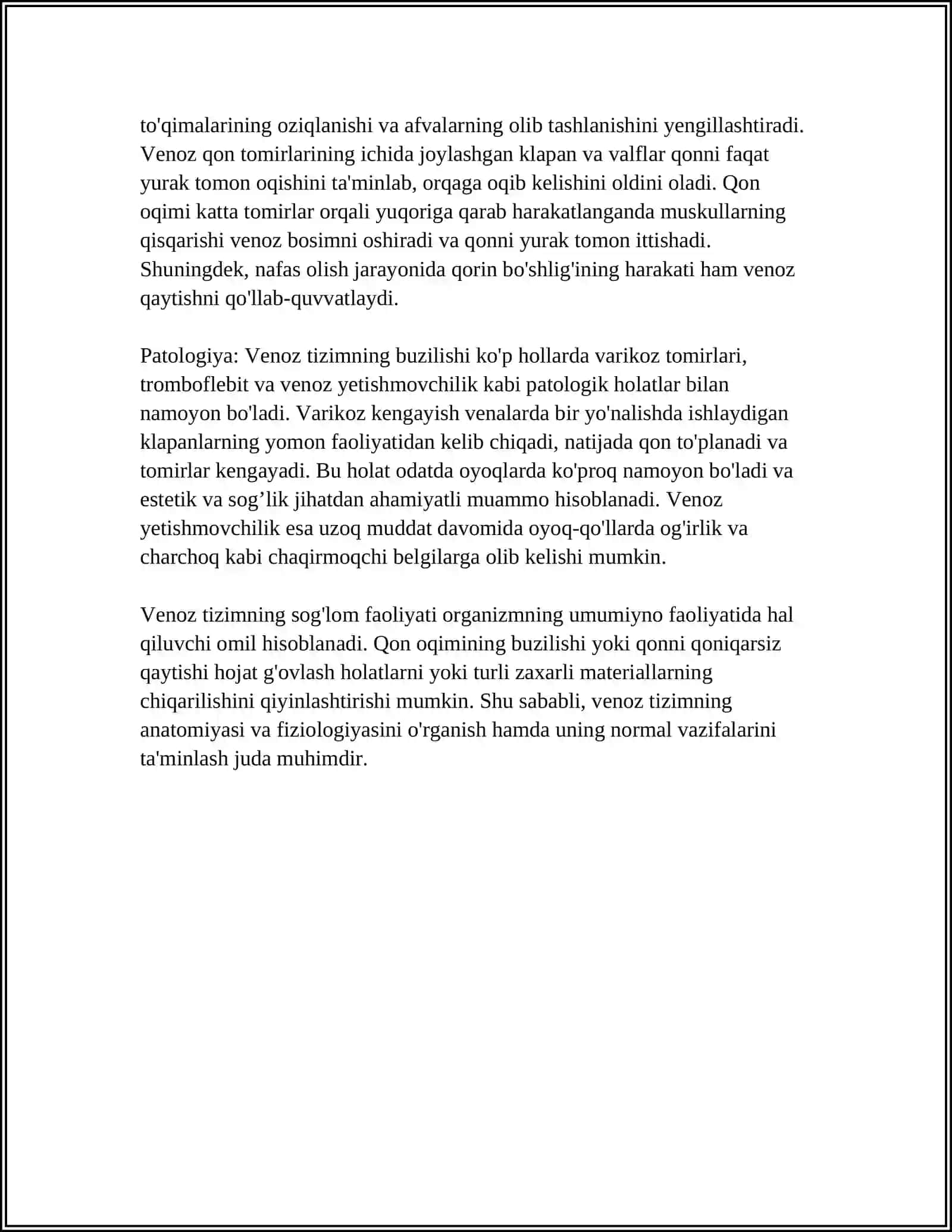 Venoz Qon Tomirlarining Tarmoqlari Anatomiyasi Fiziologiyasi va Patologiyasi 4