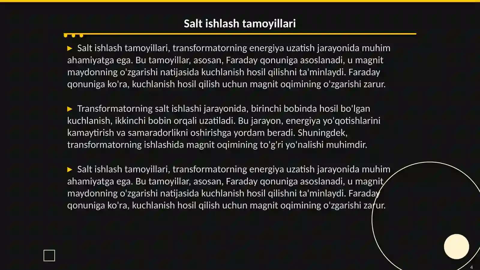 Ideallashtirilgan transformatorning salt ishlashi 4