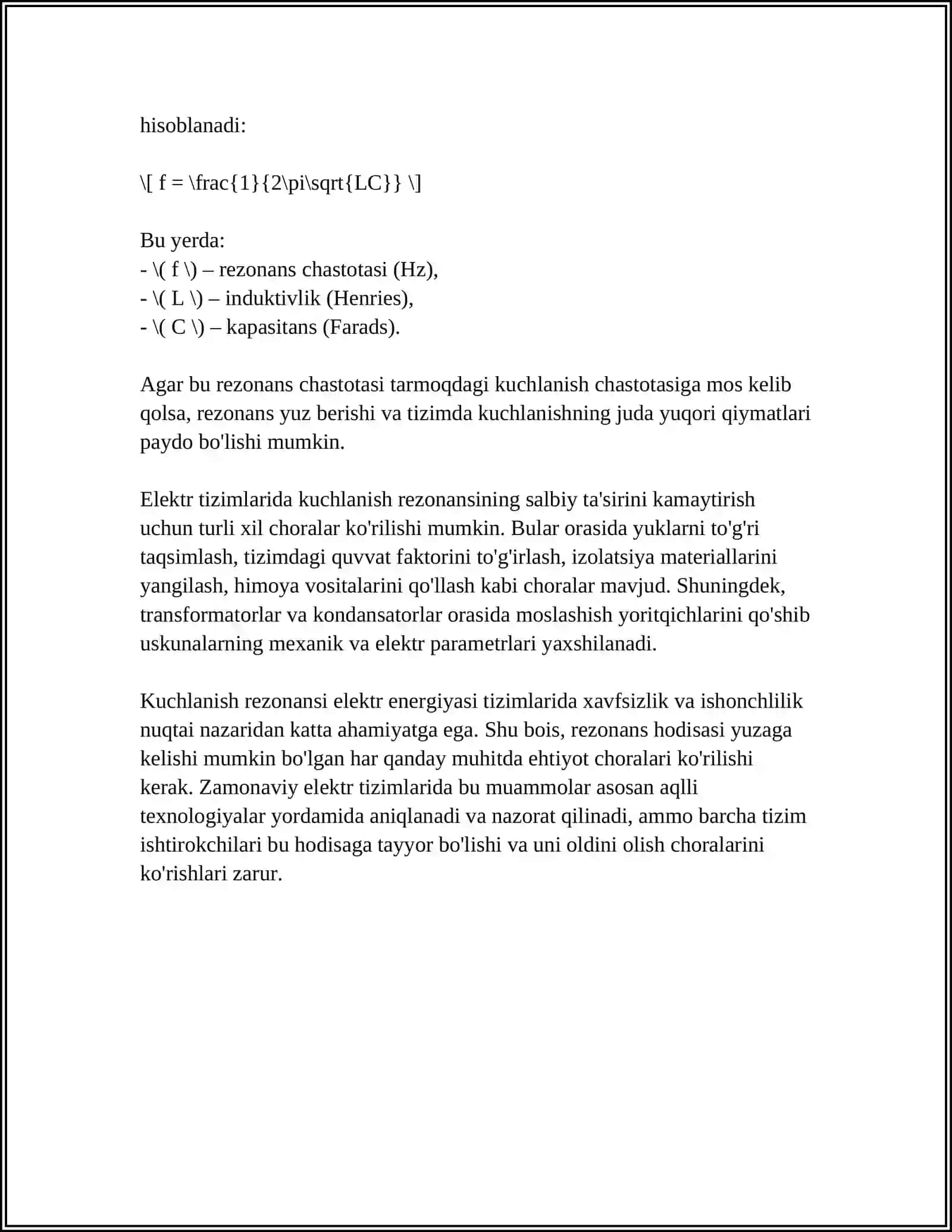 KUCHLANISH REZONANSI VA UNING QO‘LLANILISHI 4