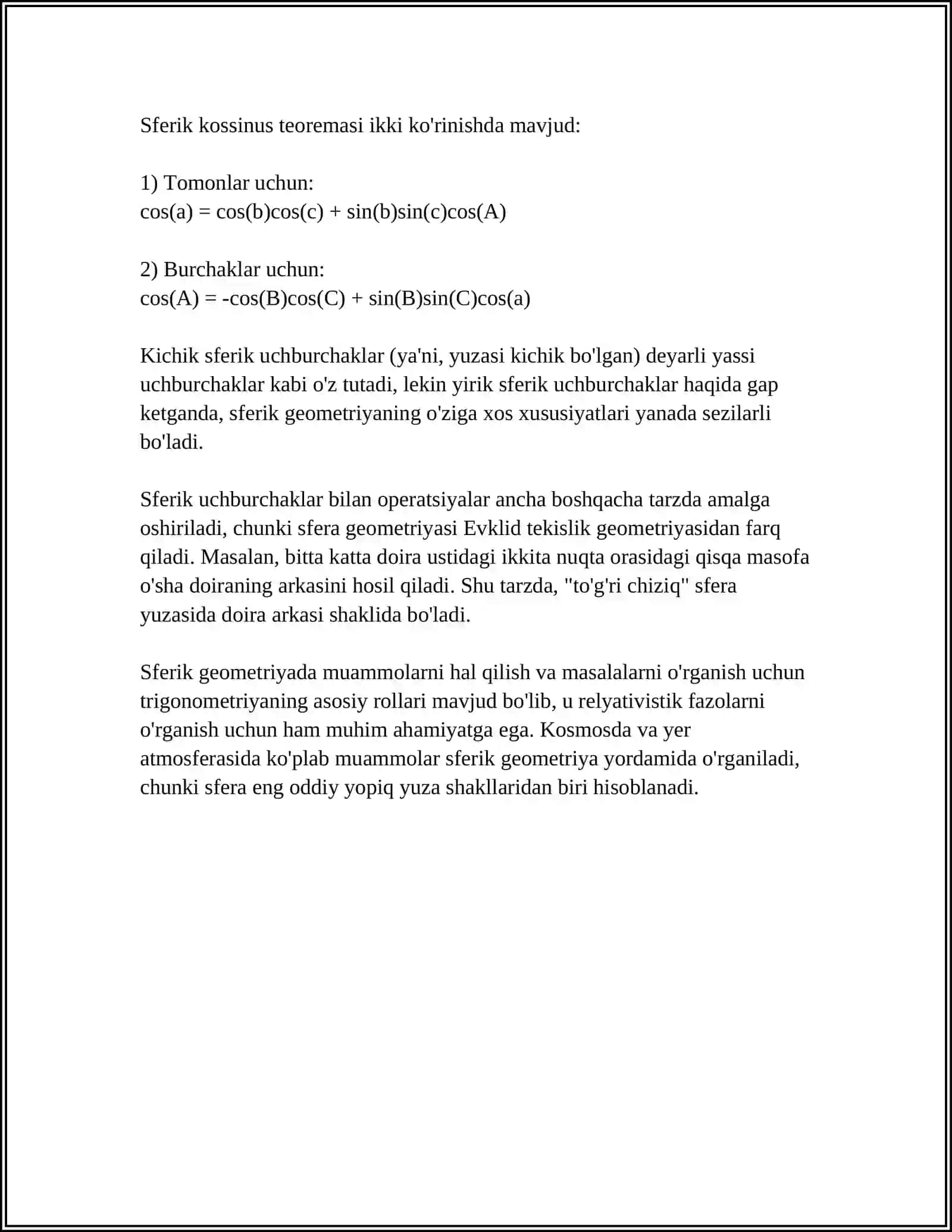 SFERIK UCHBURCHAKLAR UCHUN TANGENSLAR TEOREMASI 4