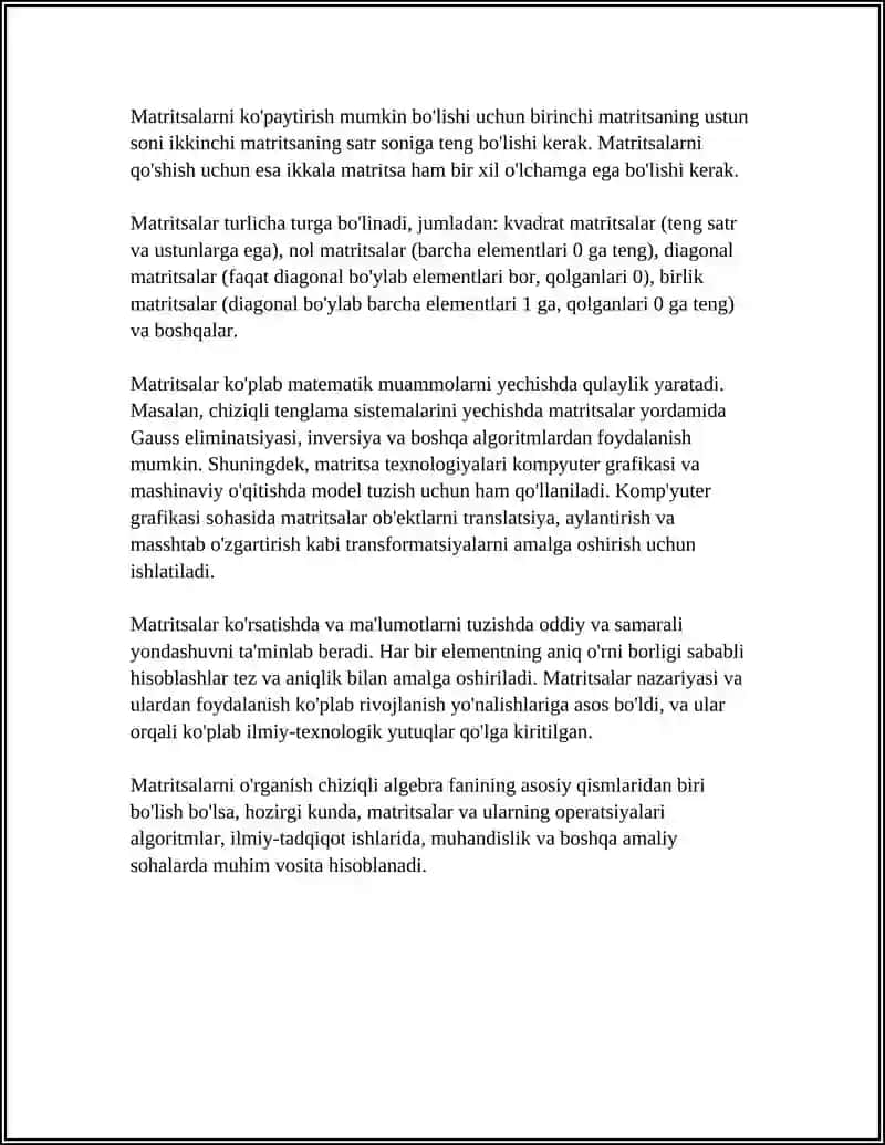 MATRITSALARNI TASHKIL ETISH 4