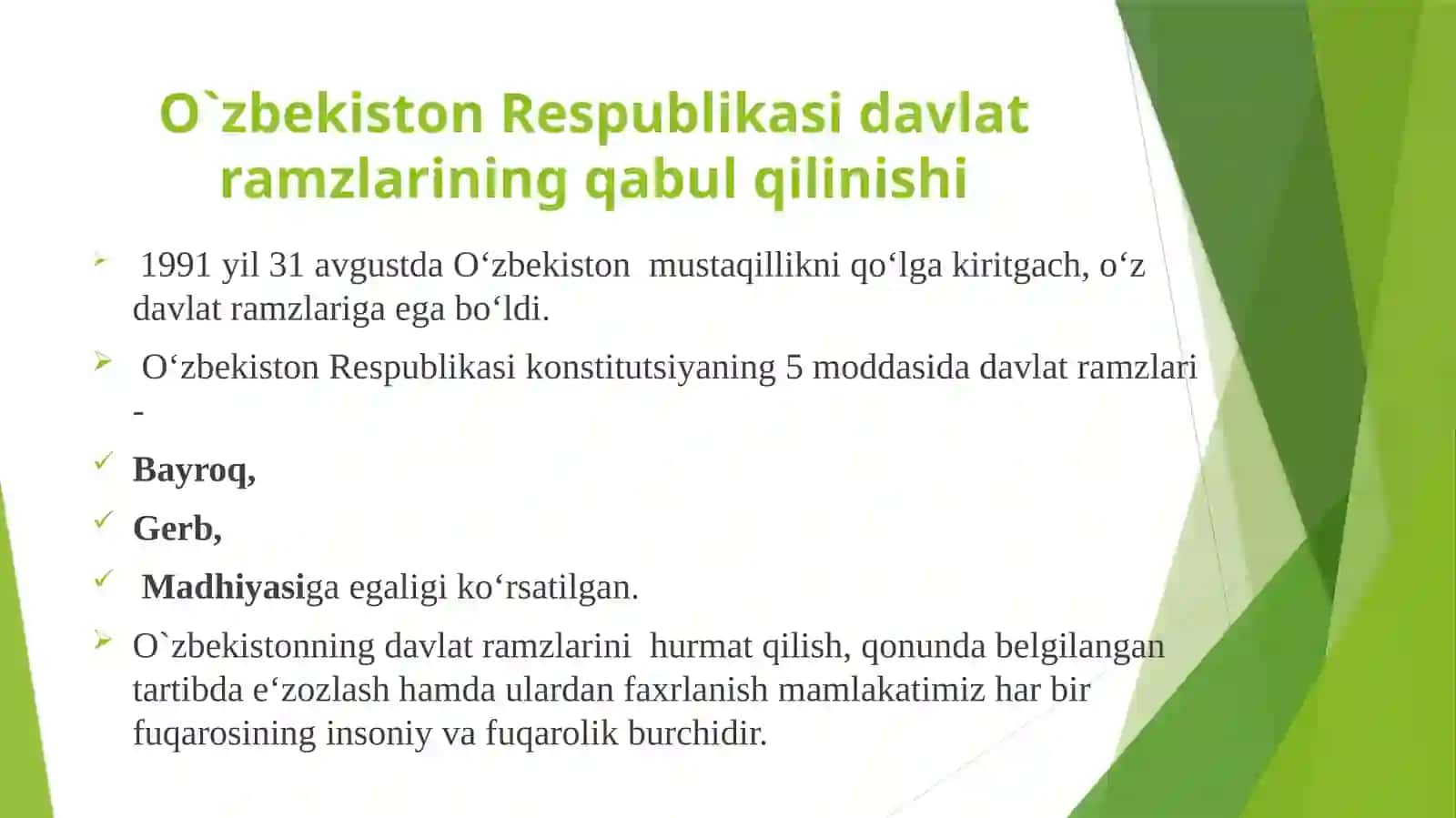 O‘zbekiston tanlagan mustaqil rivojlanish yo‘li va uning ahamiyati. 4