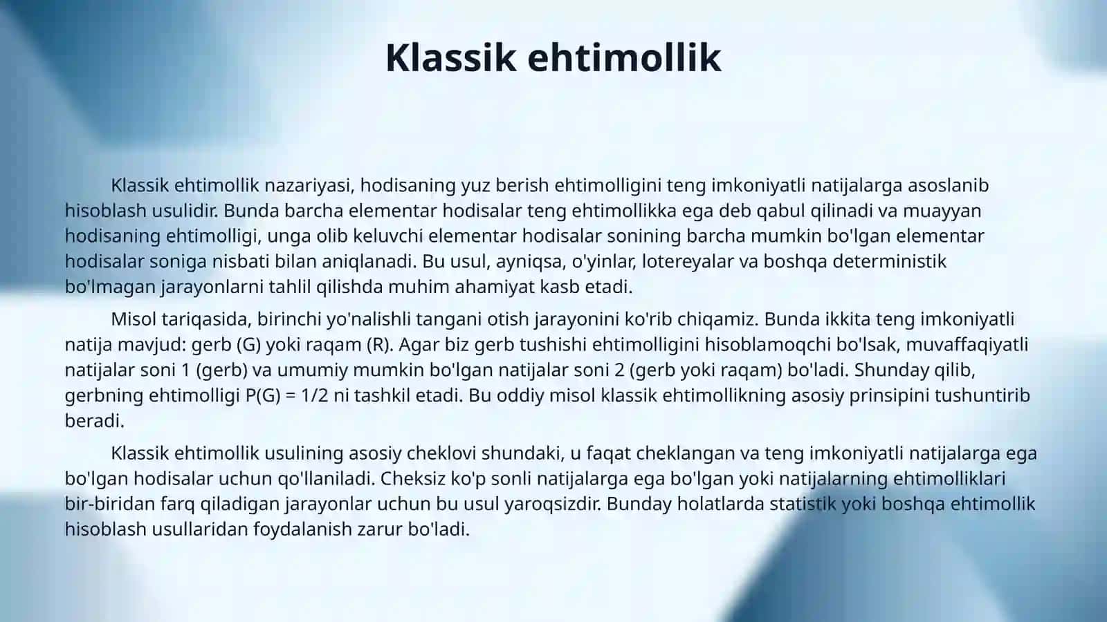 Ehtimolliklarni hisoblash usullari. 4