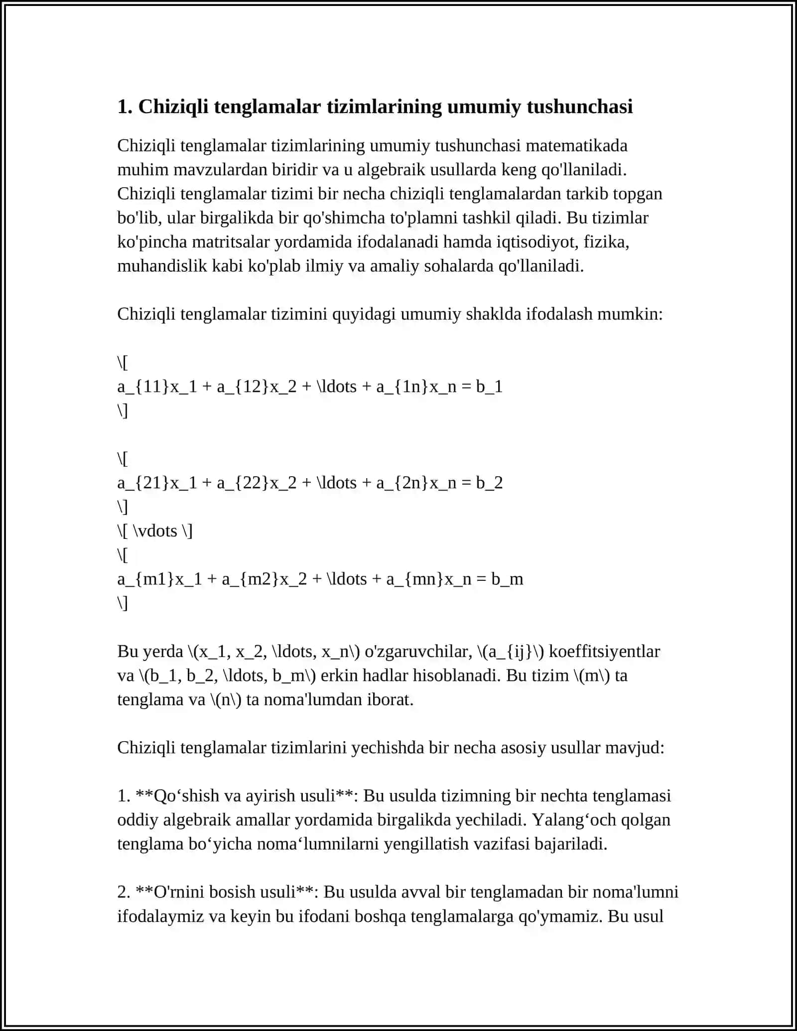 CHIZIQLI TENGLAMALAR SISTEMASI 4
