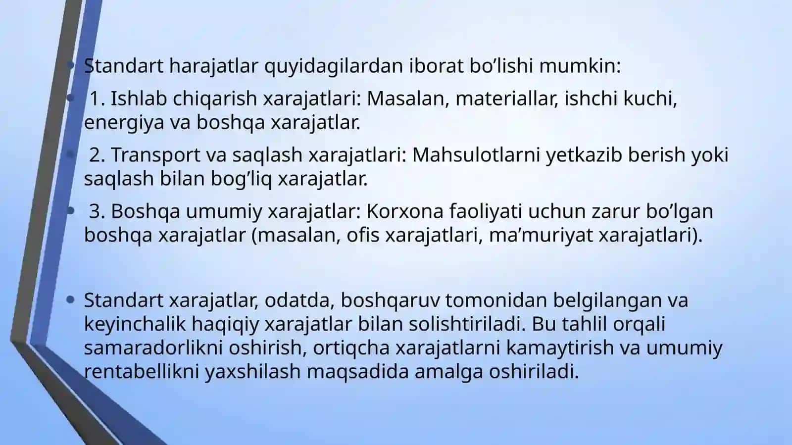 Standart xarajatlardan foydalanish 4