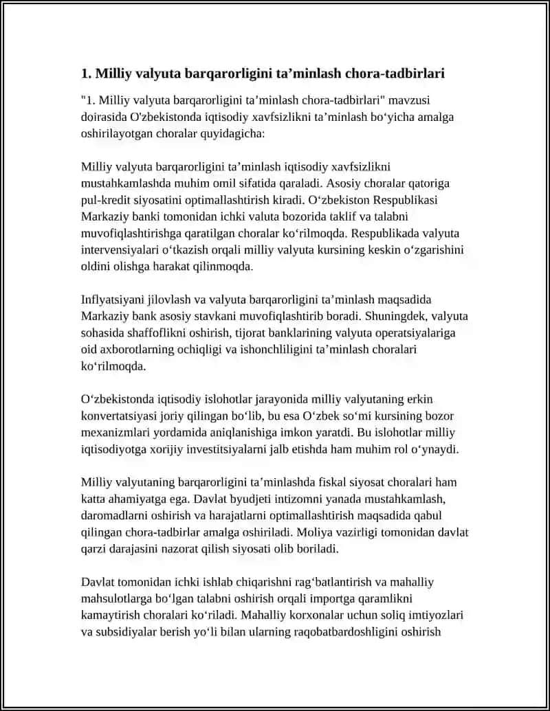 O‘ZBEKISTONDA IQTISODIY XAVFSIZLIKNI TA’MINLASH BORASIDA AMALGA OSHIRILAYOTGAN CHORA-TADBIRLAR 4