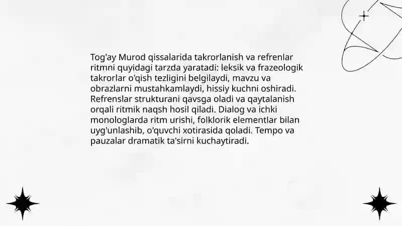 Tog'ay Murod qissalarida ritmning o'ziga xosligi 4