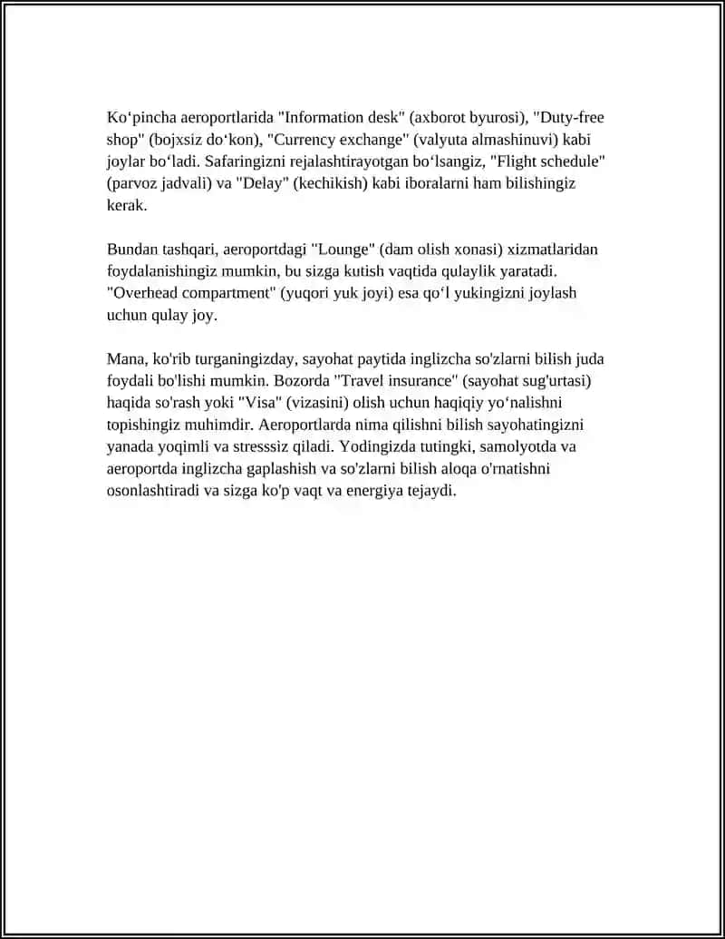 SAYOHAT HAQIDA YANI TREVEL MAVZUSIDA INGILIZCHA SALYD QILIB BER 4