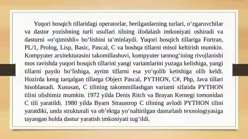 PYTHON tili sintaksisi va uning leksik asosi. PYTHON tili dasturining tuzilishi va shakli 4