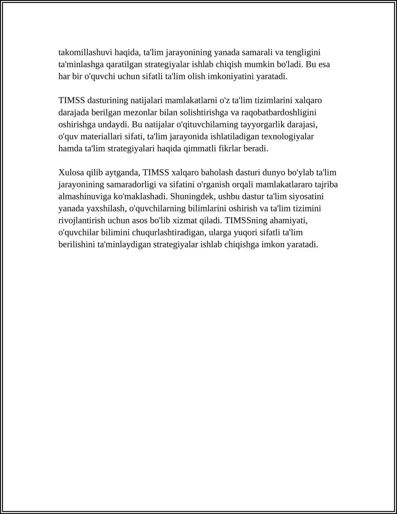 TIMSS Xalqaro Baholash Dasturi 4