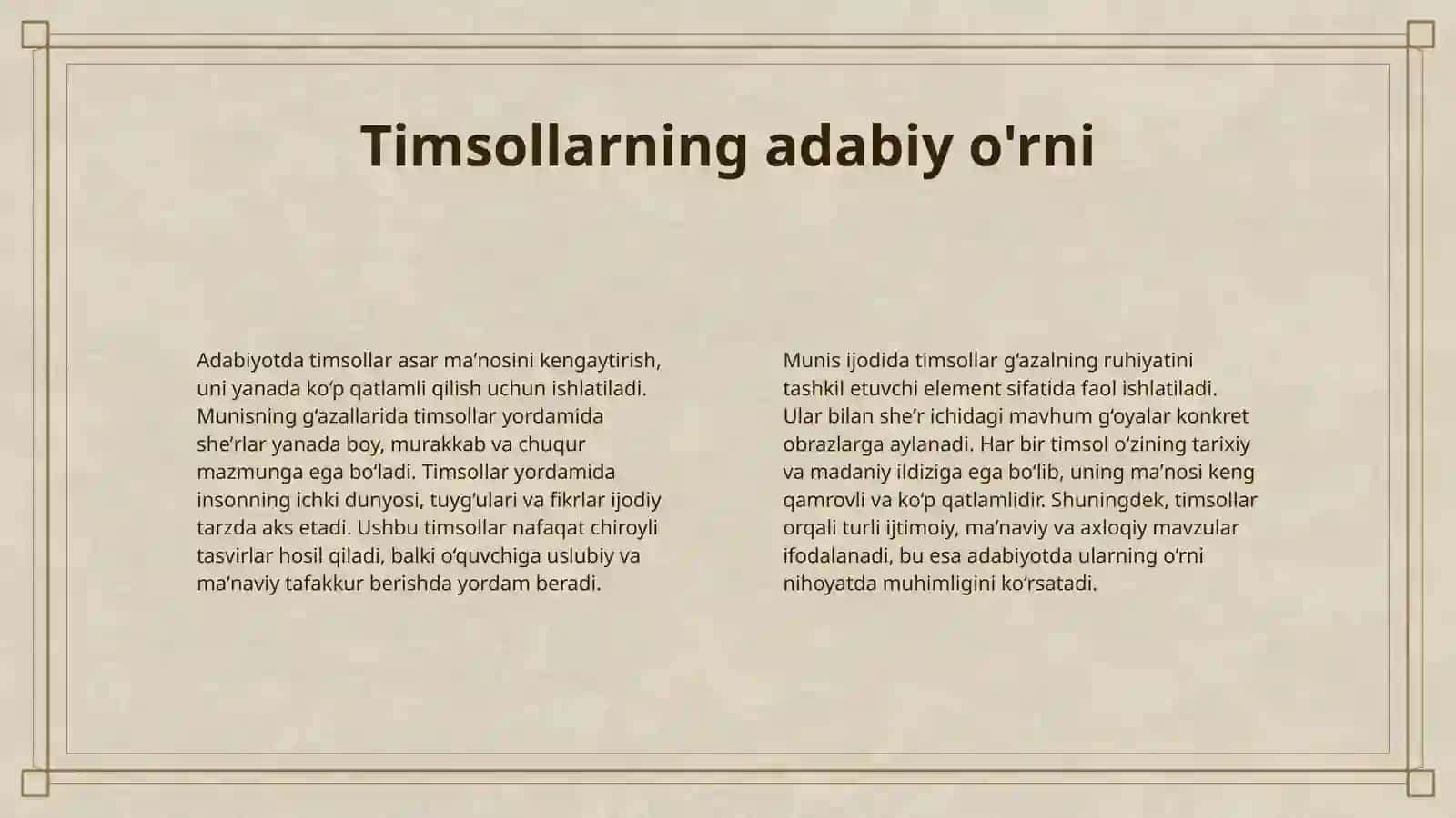 MUNIS G'AZALLARIDA TIMSOLLAR KO'LAMI 4