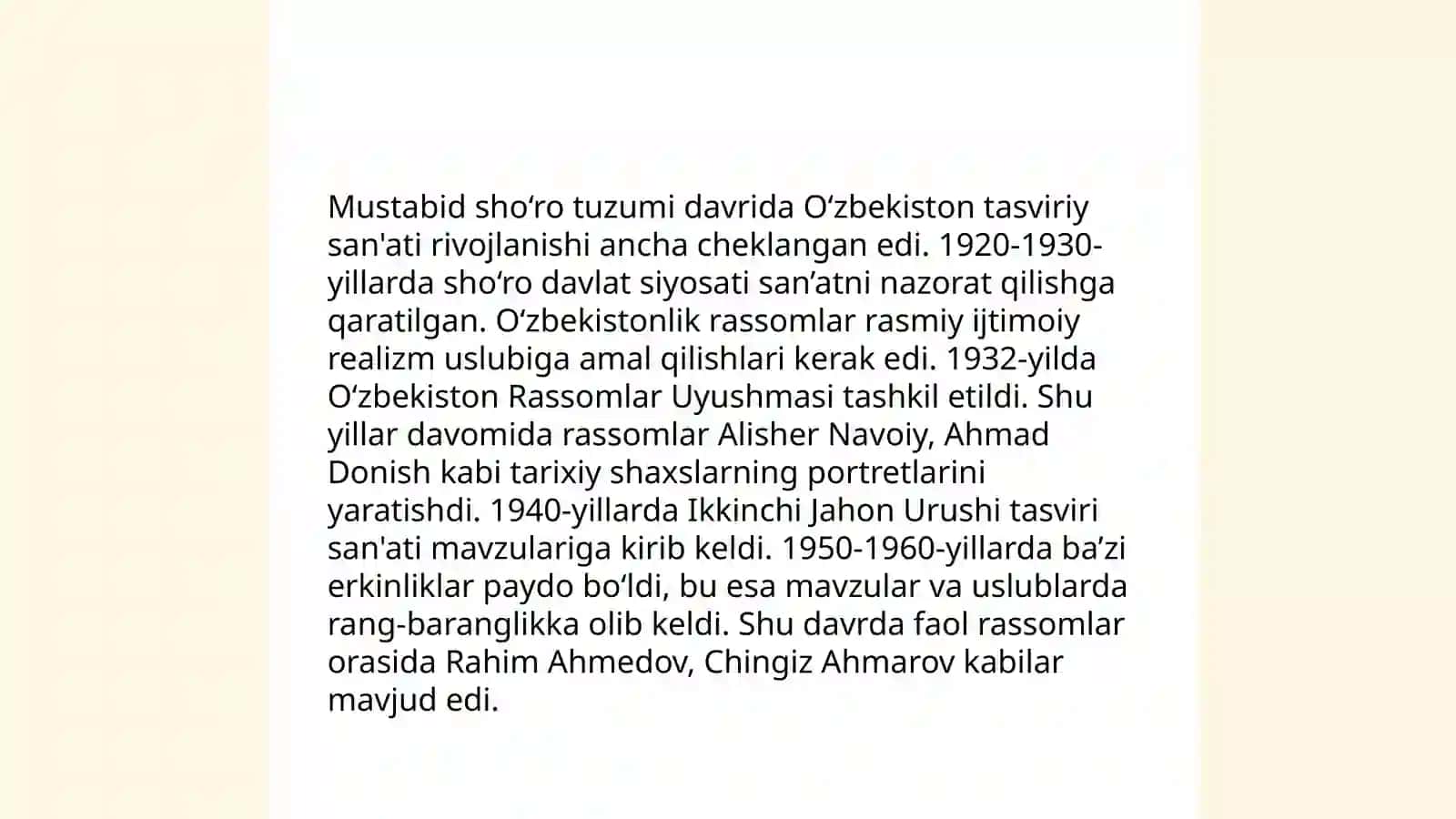 Mustabid shòrolar davrida Òzbekiston madaniyati 4