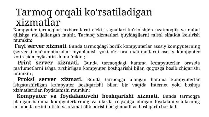 Kompyuter tarmoqlari va tarmoq texnologiyalari 4