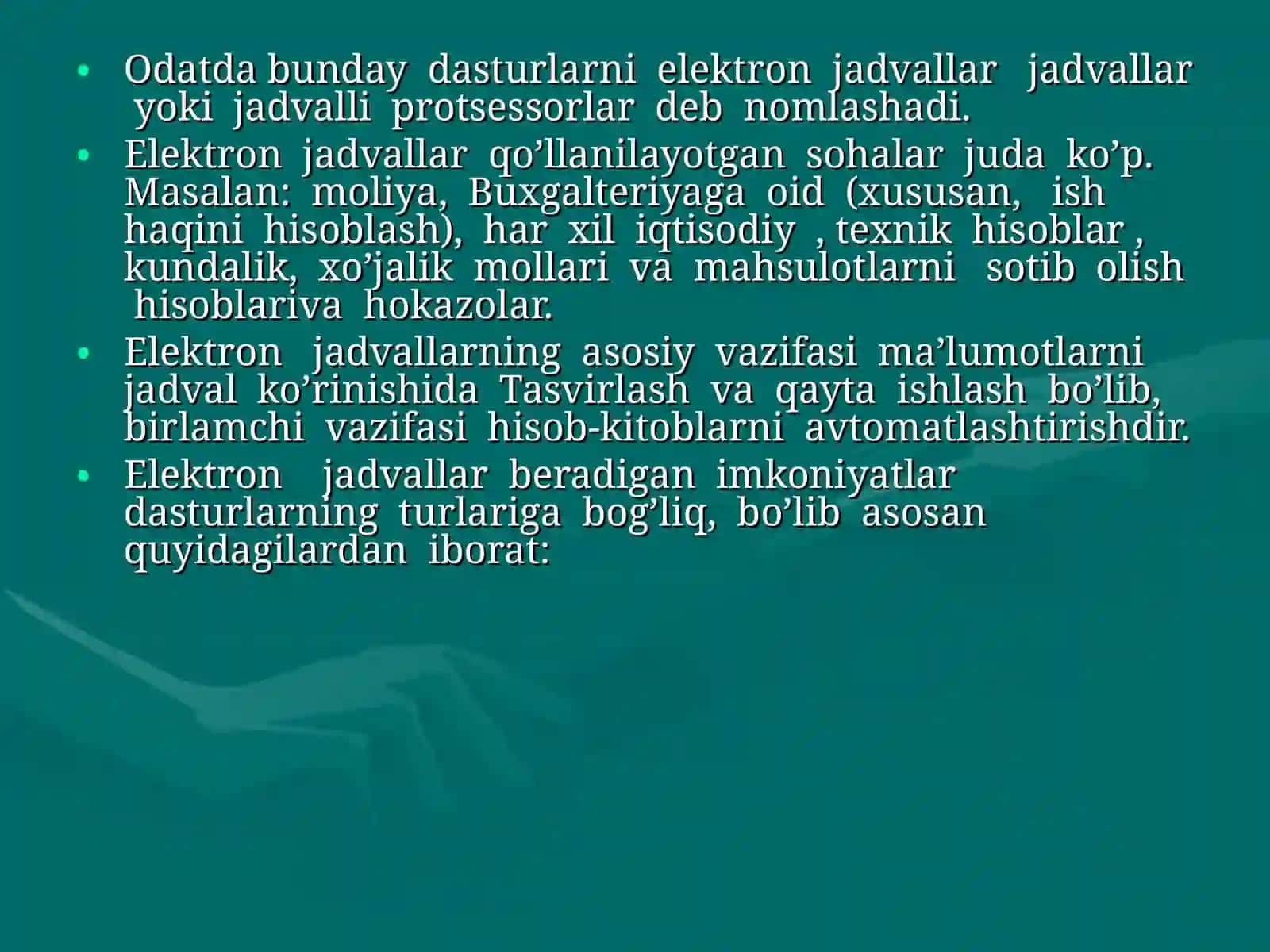 Elektron jadval p-rotsessorlari ularning vazifasi va imkonoyatlari 4