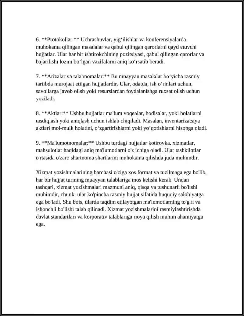 XIZMAT YOZISHMALARI VA XATLAR 4