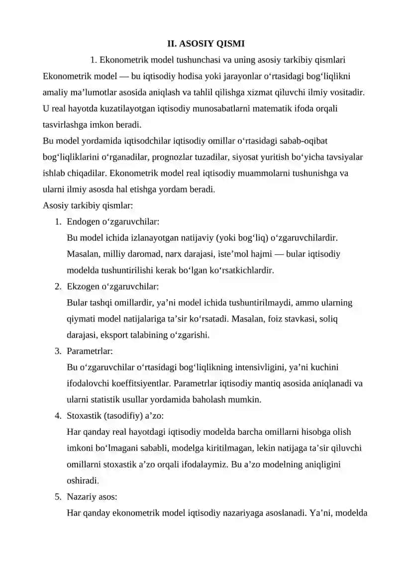 EKONOMETRIK MODEL PARAMETRLARINI IQTISODIY TAXLILINING MOXIYATI 4