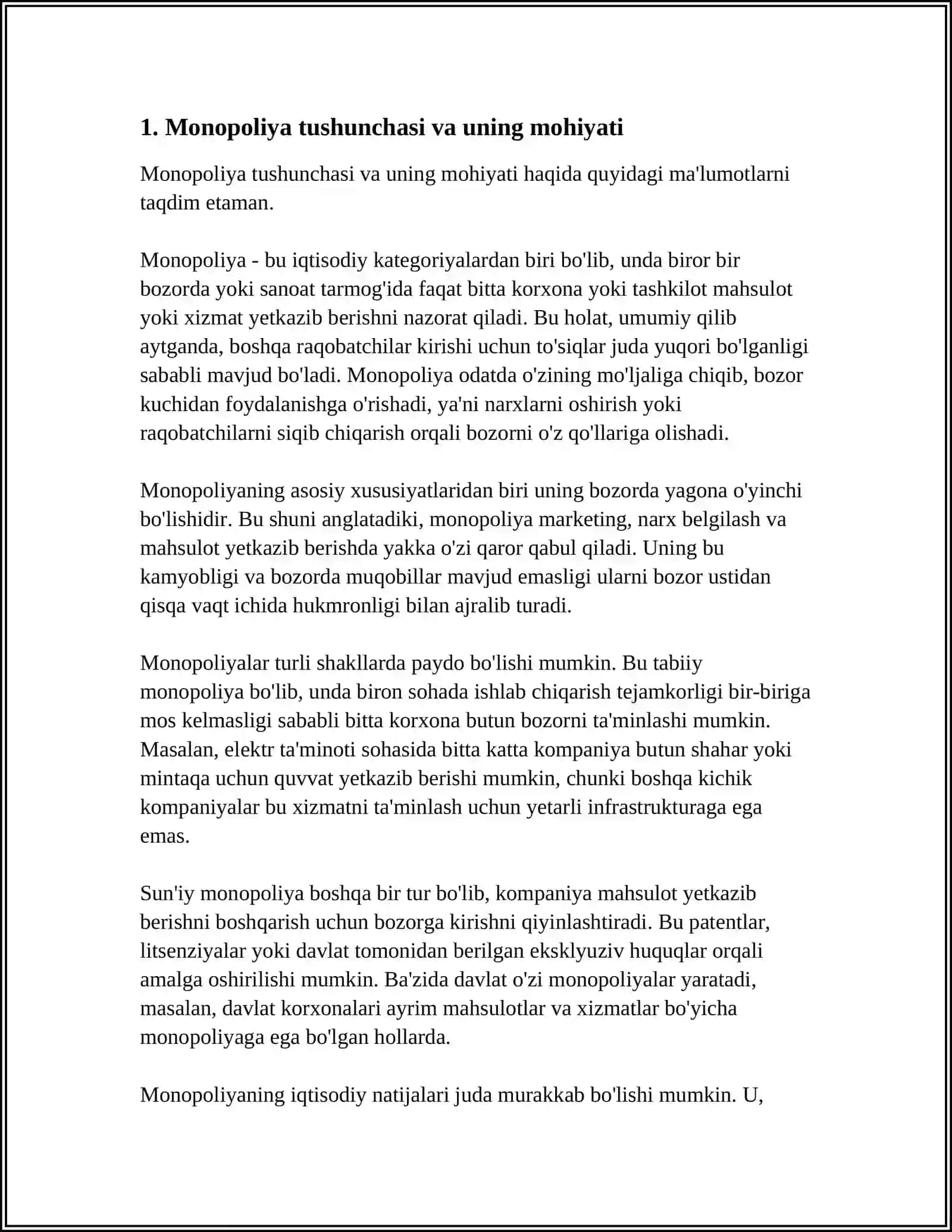 MANOPOLIYA, SUN’IY MONOPOLIYA VA UNING SHAKLLARI 4