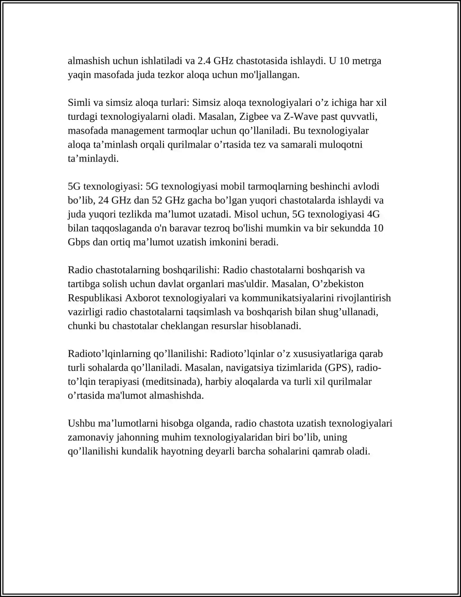 MUSTAQIL ISH Mavzu: RADIO ELEKTRON QURILMALAR VA TIZIMLAR 4