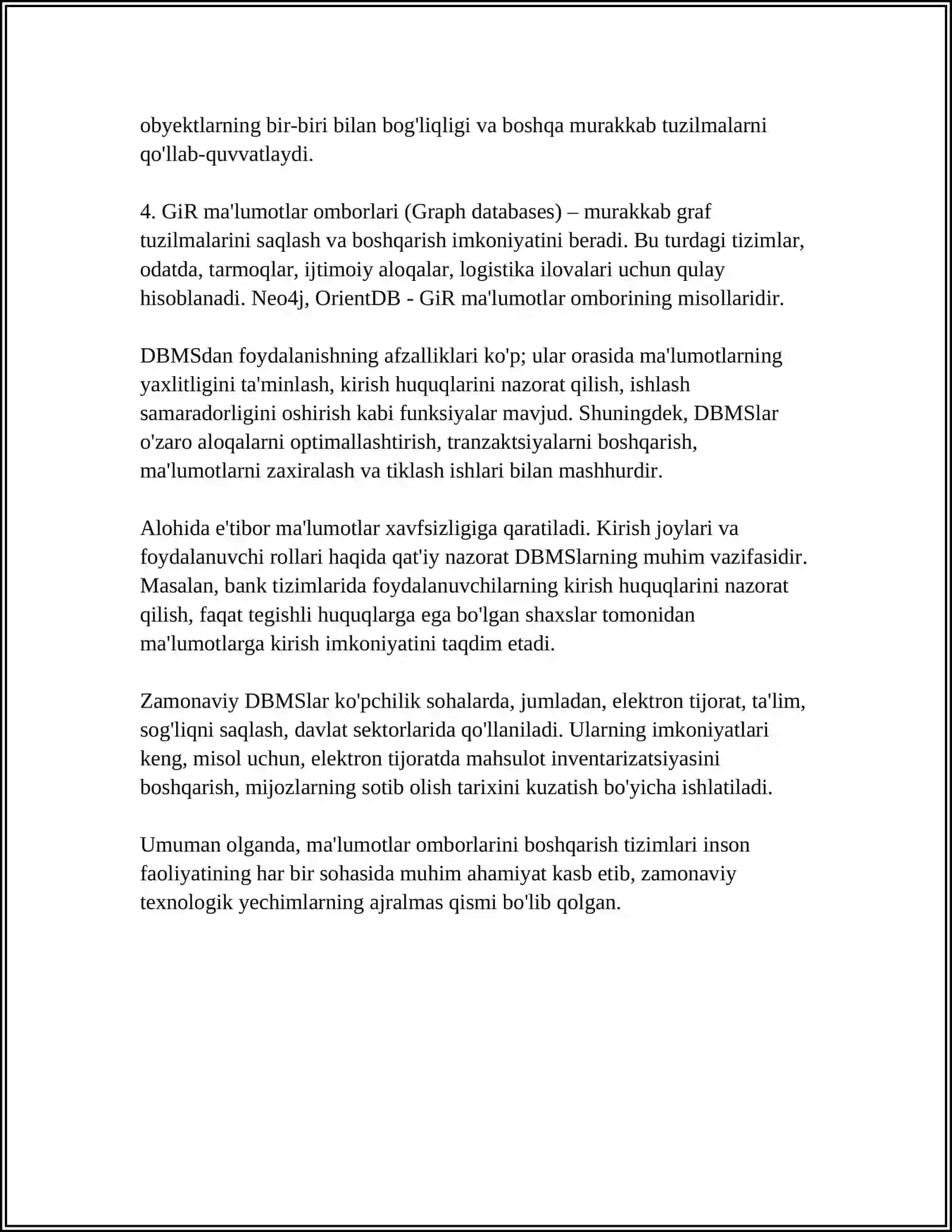 Ma'lumotlar omborlarini boshqarish tizimlari 4