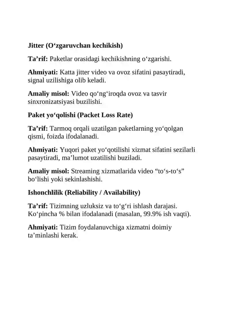 Telekommunikatsiya tizimlarida xizmat ko‘rsatish sifatini baholash 4