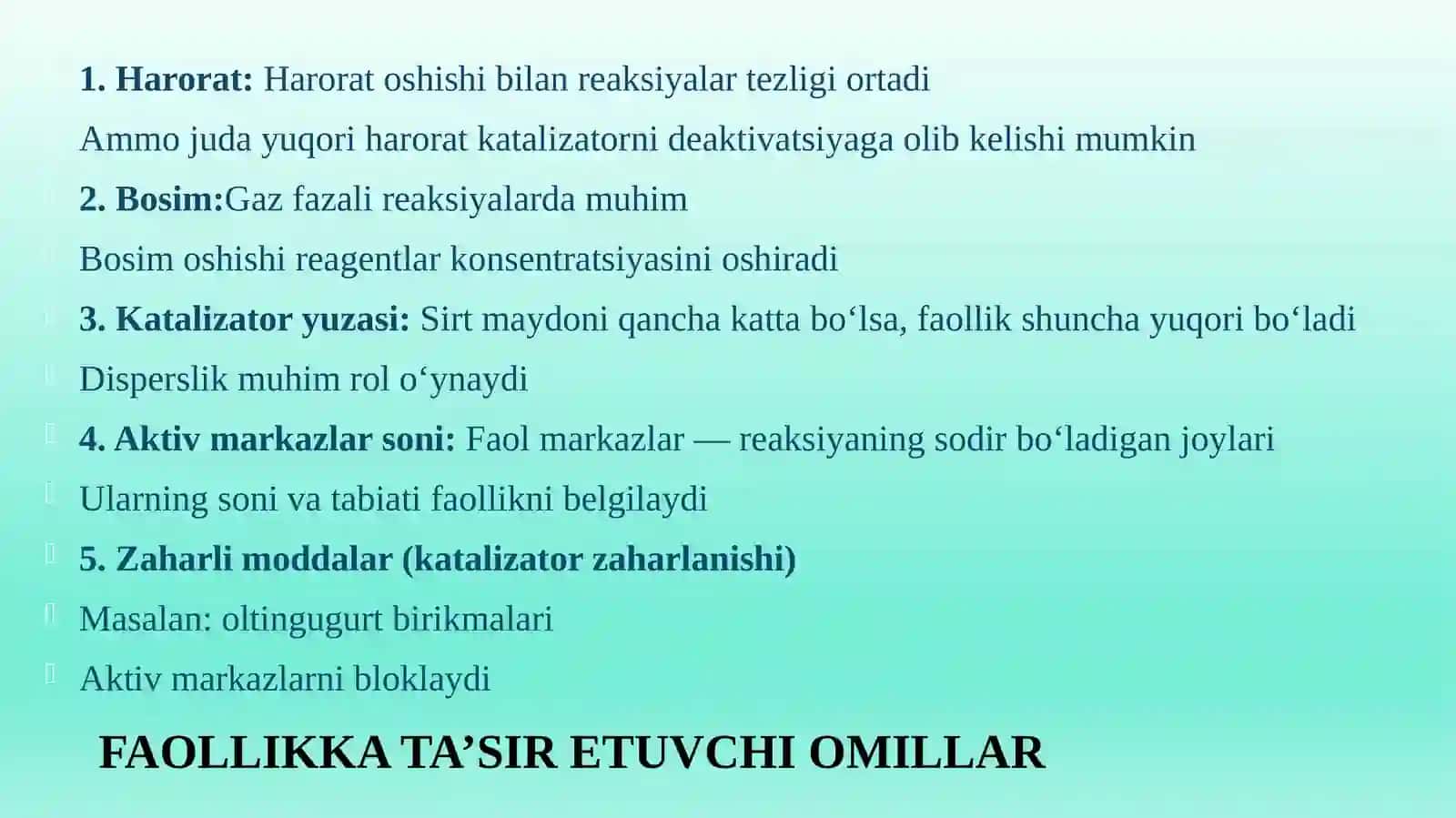KATALIZATORLARNING FAOLLIGI VA UNUMDORLIGI 4