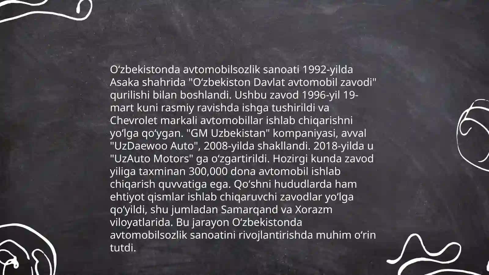 O'zbekistonda avtamabilsozlik 1994 yilda va 2024-yilarda 4