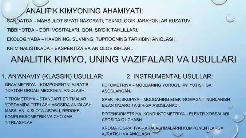ANALITIK KIMYO FANI VAZIFALARI 4