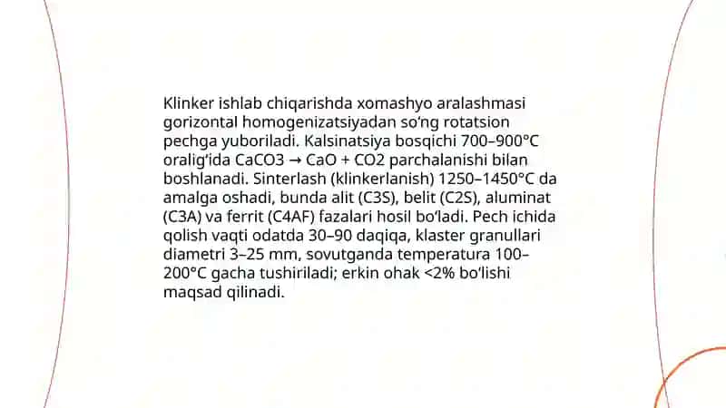 Porland sement ishlab chiqorish usullari 4