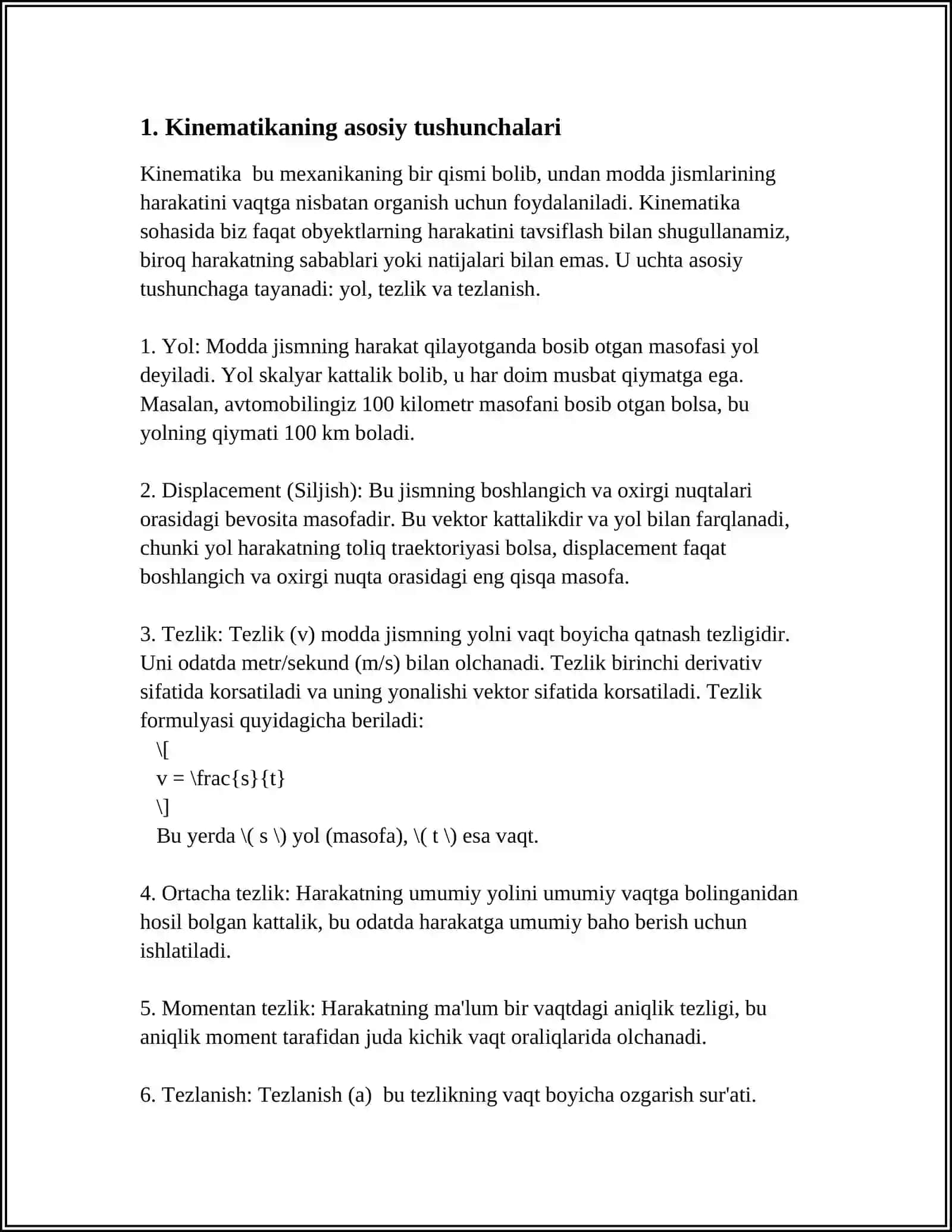 KINEMATIKANING ASOSIY TUSHUNCHALARI 4