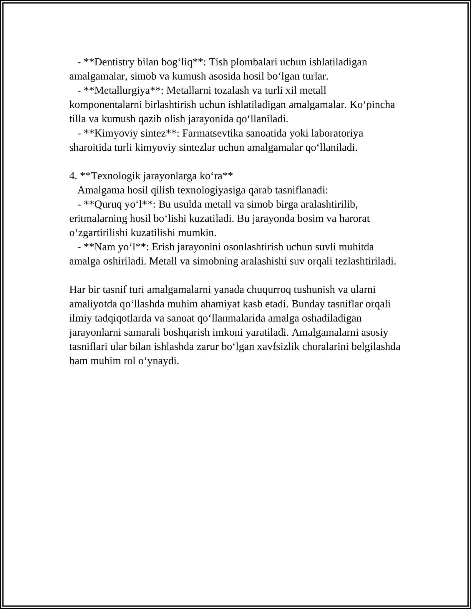 AMALGAMALAR. TURLARI, XUSUSIYATLARI 4