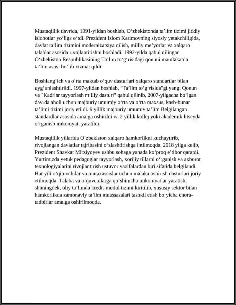 O'ZBEKISTONDA TALIM TIZIMI VA UNING RIVOJLANISHI 4