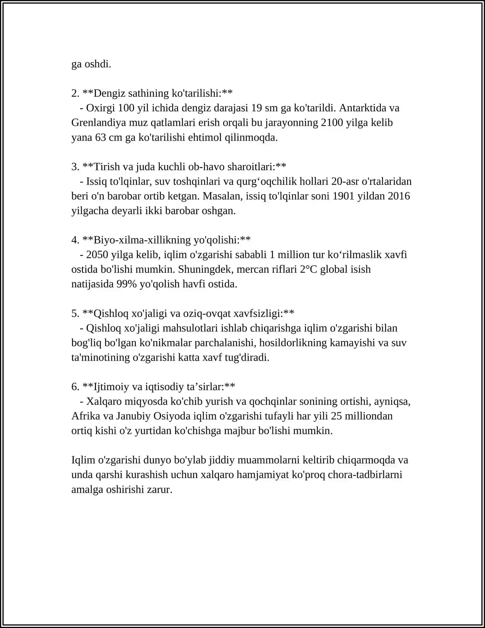 MUSTAQIL ISH Mavzu: CLIMATE CHANGE 4