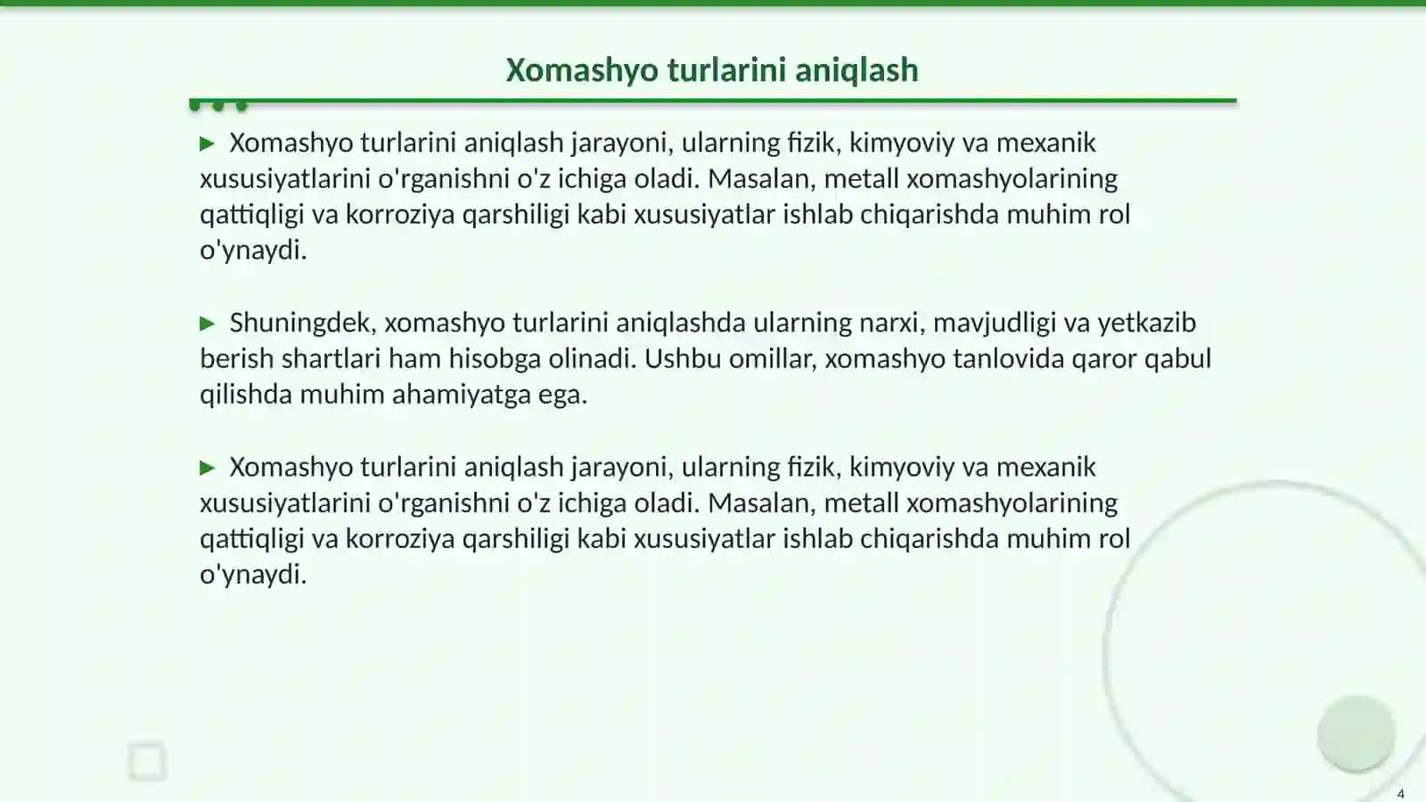 Stamatalogiyada qolib oluvchi xomashyo turlari 4