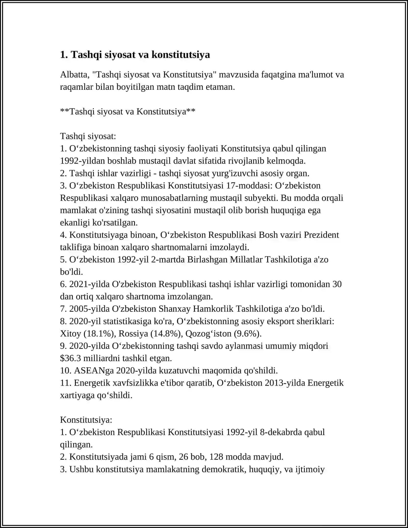 TASHQI SIYOSAT PRINSIPLARINING KONSTITUTSIYADA MUSTAHKAMLANGANLIGI 4
