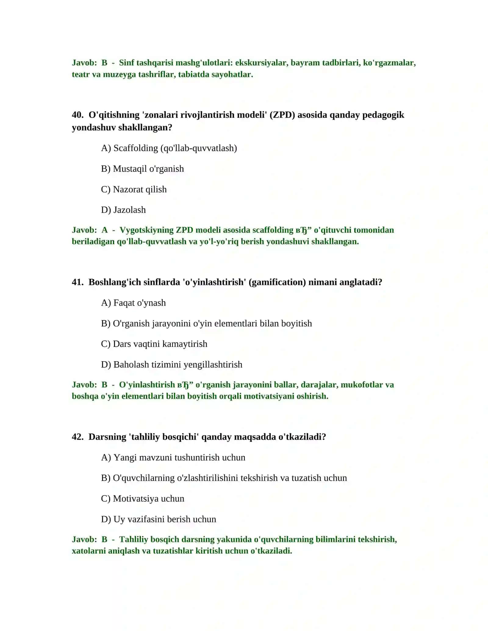 BOSHLANG'ICH TA'LIM O'QITUVCHISI TEST SINOVLARI 4