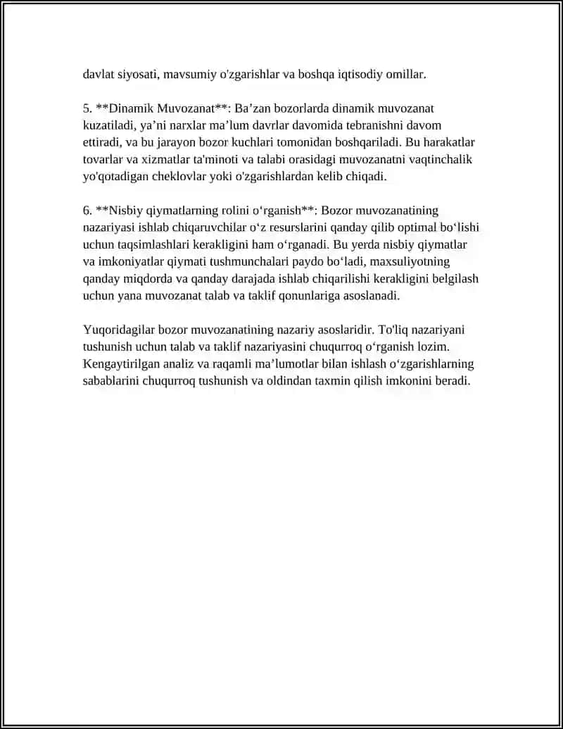 MUSTAQIL ISH Mavzu: BOZOR MUVOZANATI 4