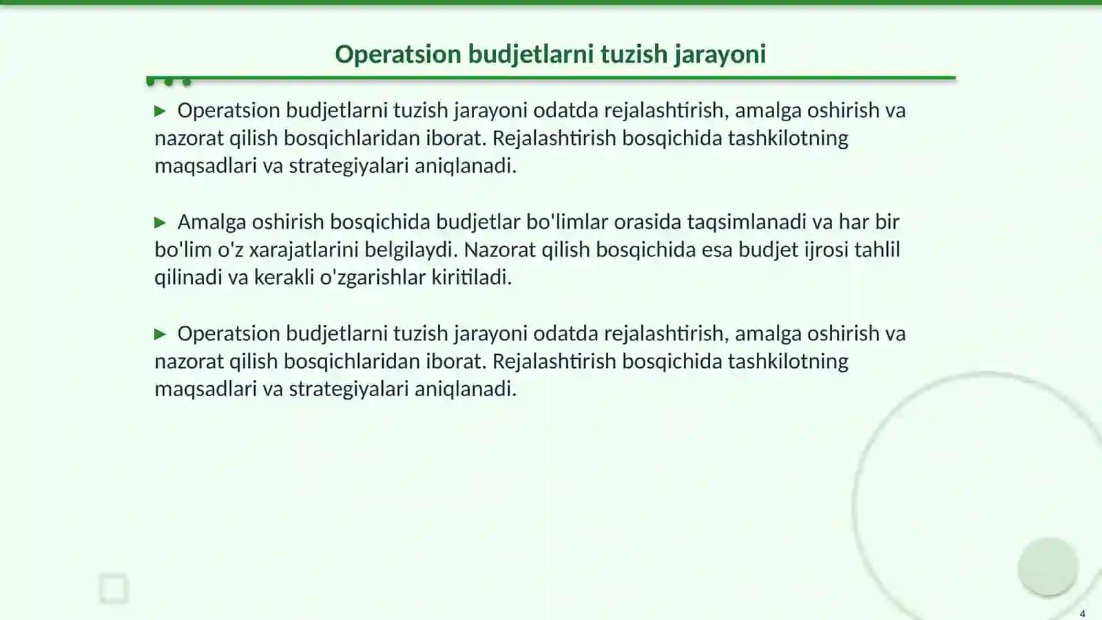 Operatsion budjetlarni tuzish 4