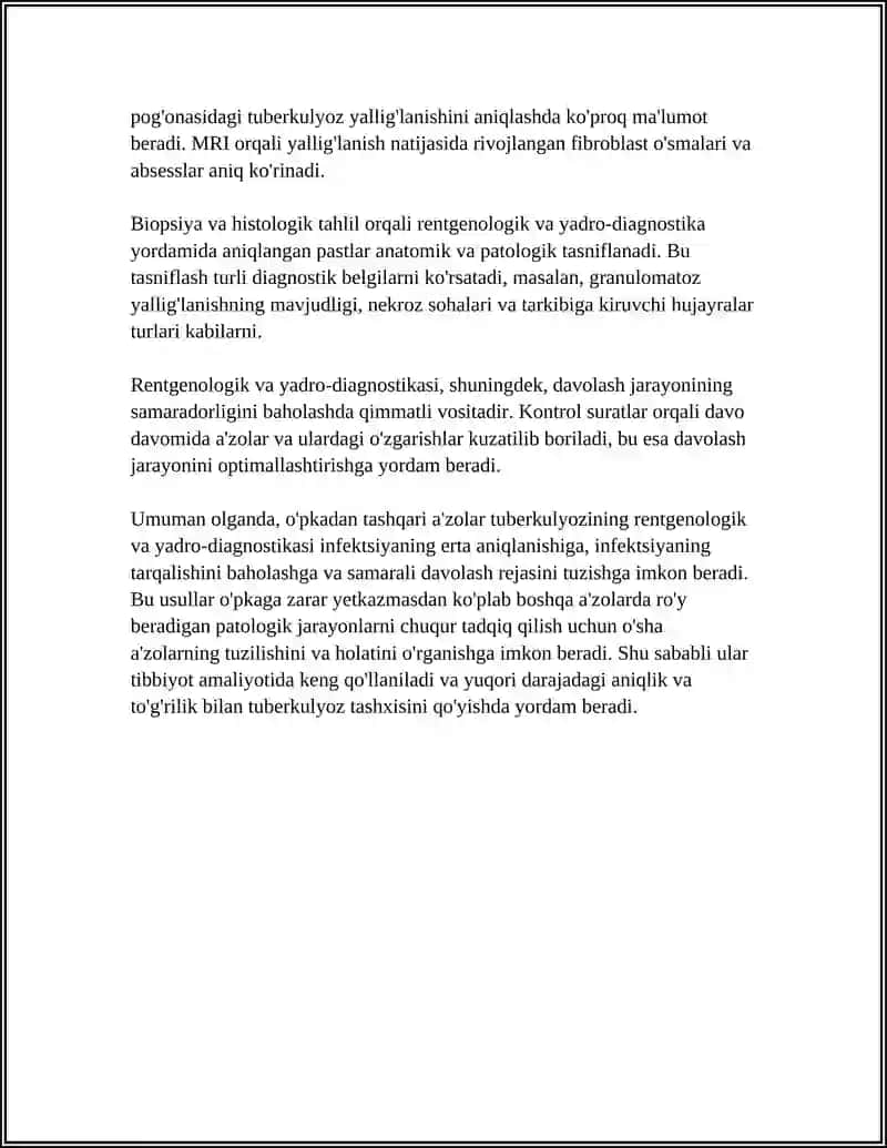 O'PKADAN TASHQARI A'ZOLAR TUBERKULYOZINING RENTGENOLOGIK VA NUR DIAGNOSTIKASI 4