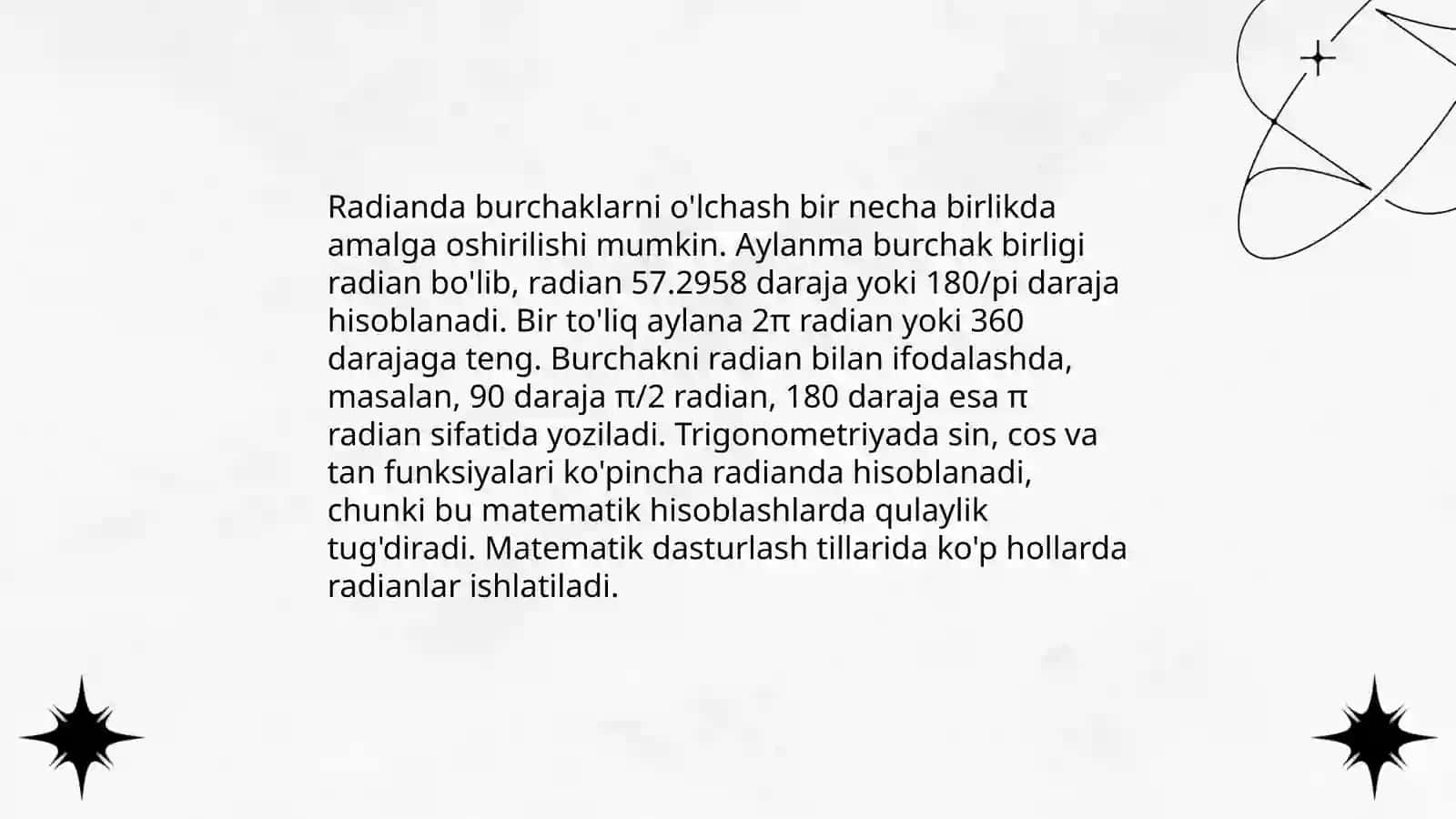 Burchakning radian o'lchovi 4
