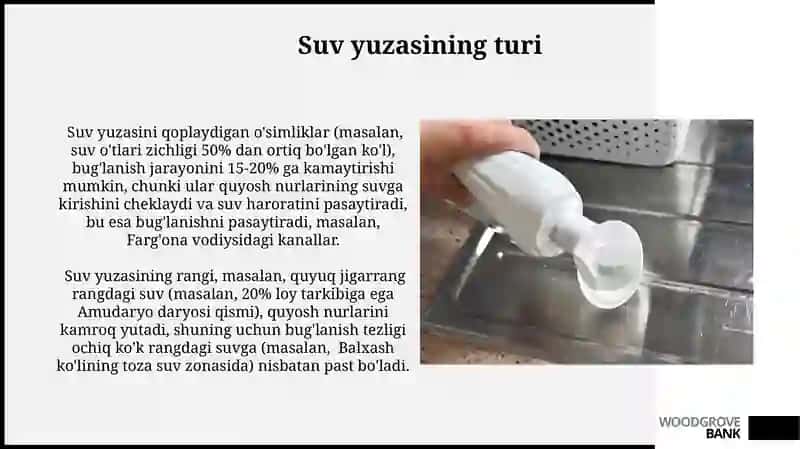 Suv yuzasiga hosil boʻladigan bugʻlanishni aniqlash 4