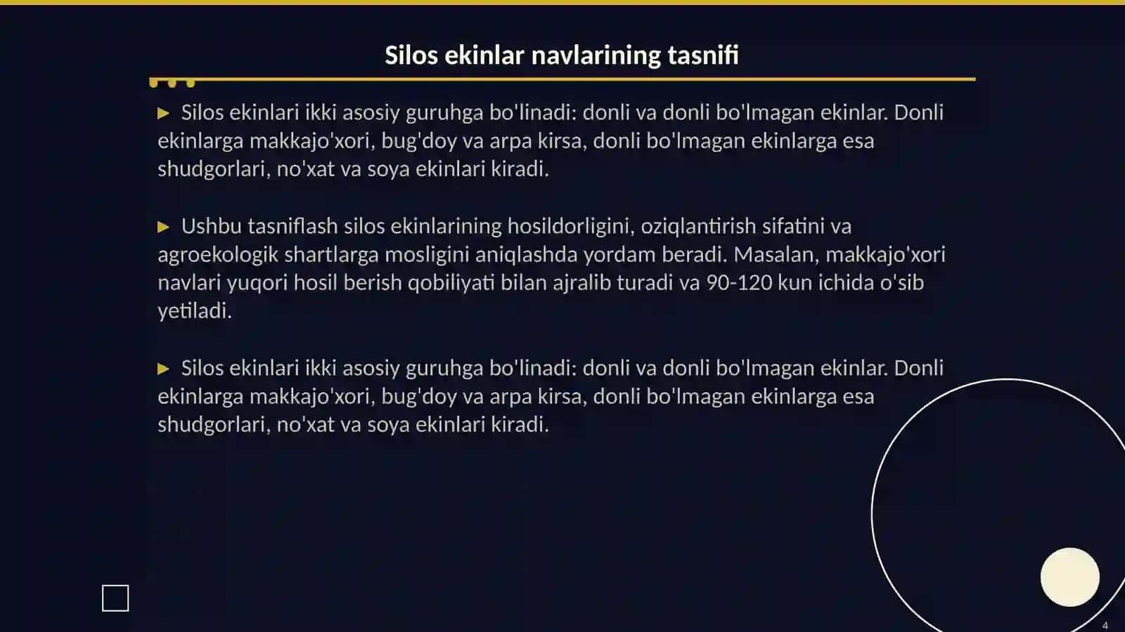 Rayonlashtirilgan silos ekinlar navlar tafsifi 4