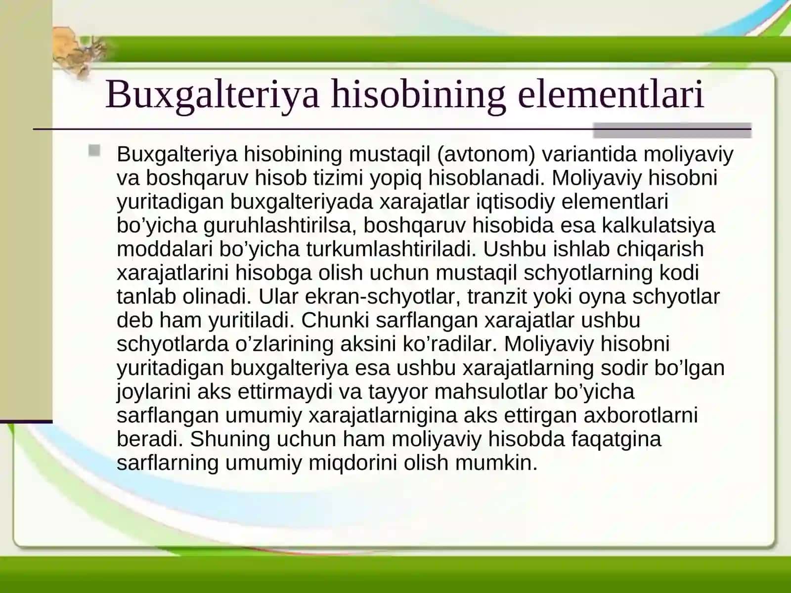 Boshqaruv hisobining elementlari 4