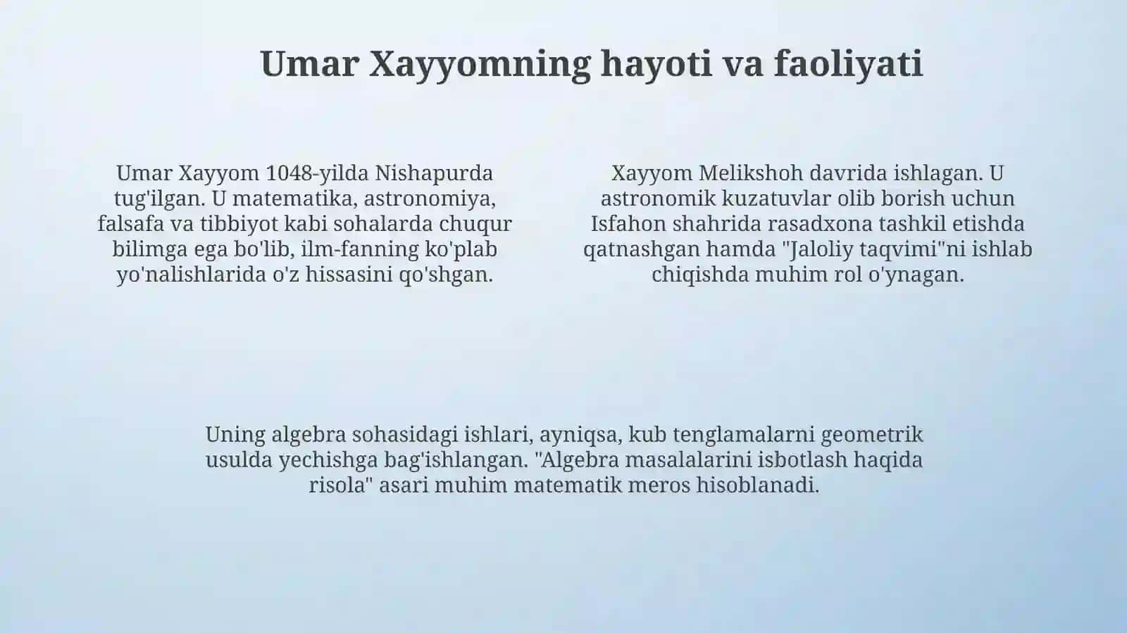 Umar Xayyomning taʼlim sohasiga qõshgan hissasi 4