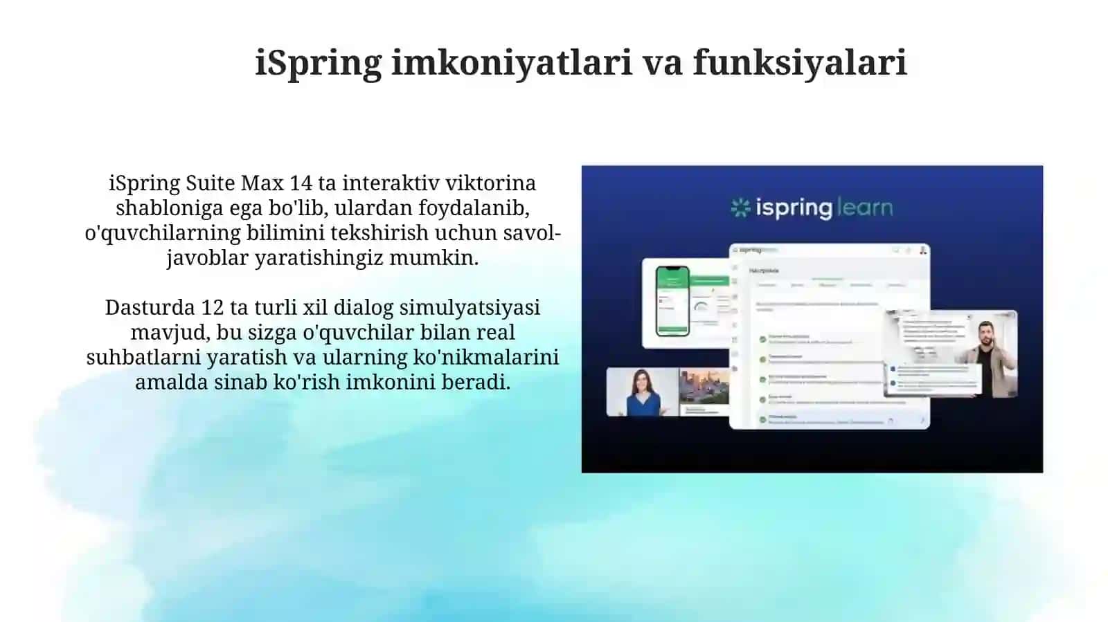 iSpring dasturi yordamida multimediali interaktiv elektron kursyaratish 4