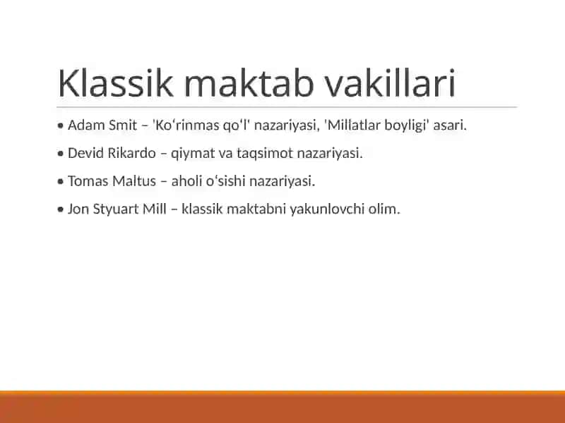 Klassik iqtisodiy maktab va Jon Styuart Millning hissasi 4