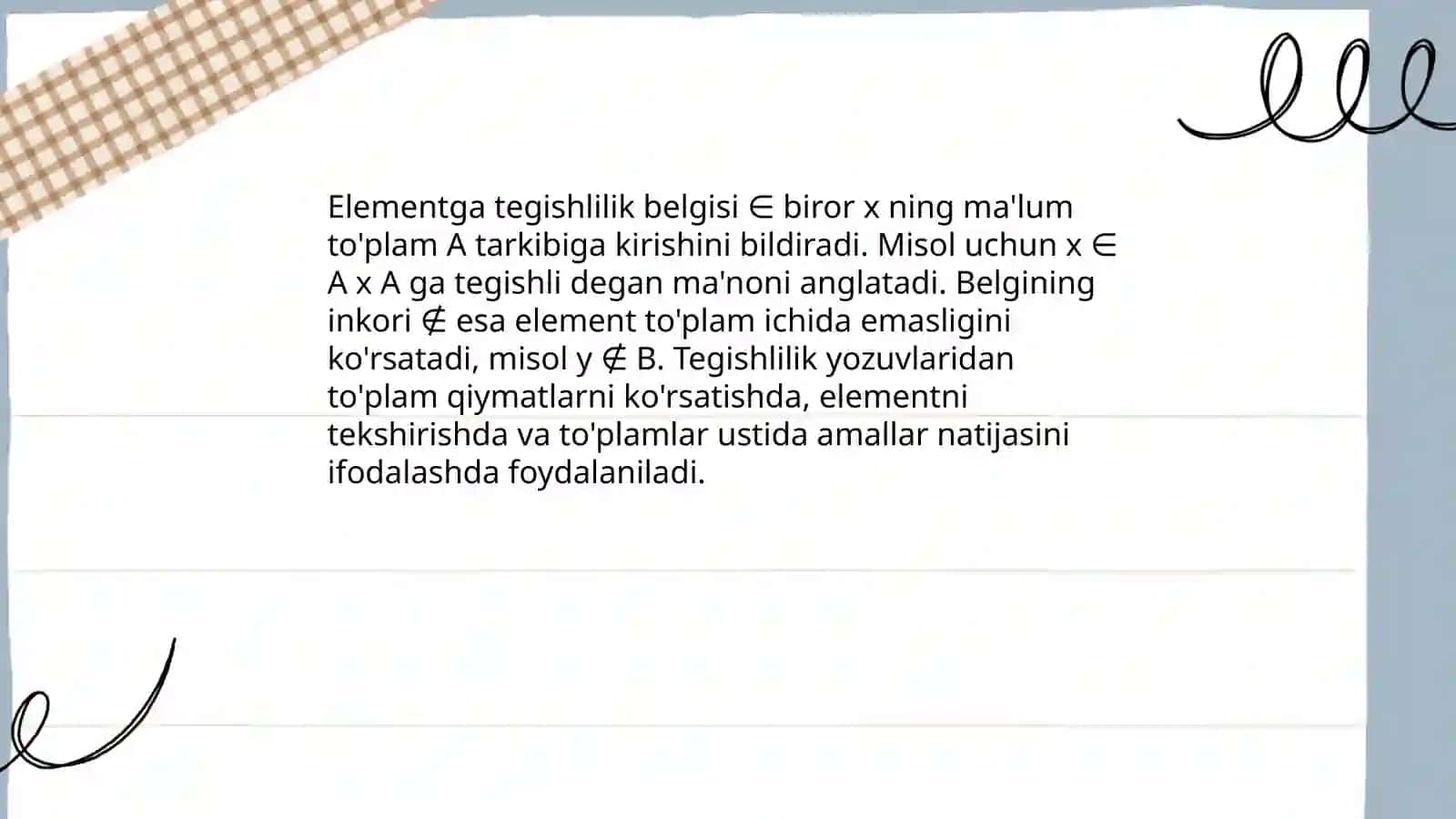 Toʻplam tushunchasi va element bilimi 4